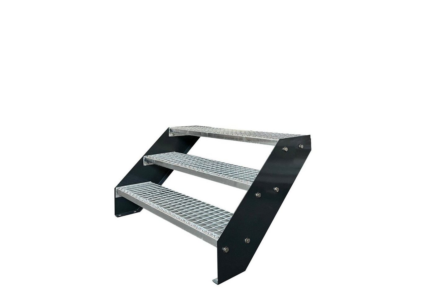 Kaminbau Mierzwa Außentreppe Premium Treppe Anthrazit mit und ohne Geländer, für Geschosshöhen bis 57.00 cm, Stufen Gitterroststufen nach DIN 24531, (Höhe 57 cm, Stufenbreite und Geländerart wählbar), Gartentreppe Stahltreppe Wetterfest Rostfrei Feuer-Verzinkt Rutschfest von Kaminbau Mierzwa