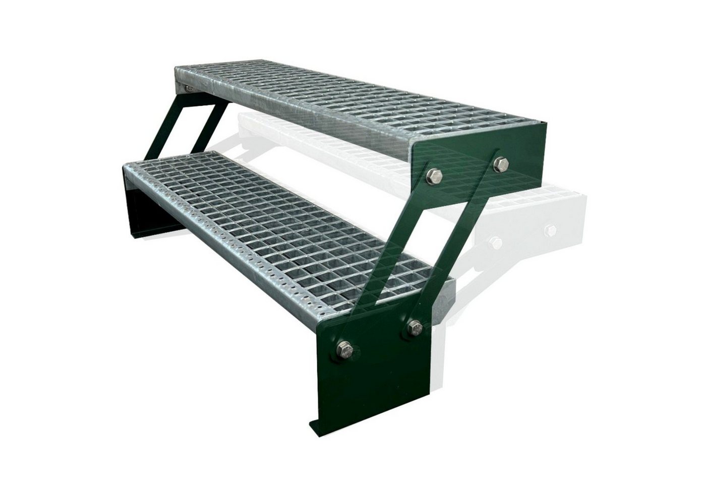 Kaminbau Mierzwa Außentreppe Premium Treppe Grün Höhe Verstellbar, für Geschosshöhen bis 43.00 cm, (Höhe Verstellbar 30-43 cm), Gartentreppe Stahltreppe Wetterfest Rostfrei Feuer-Verzinkt Rutschfest von Kaminbau Mierzwa