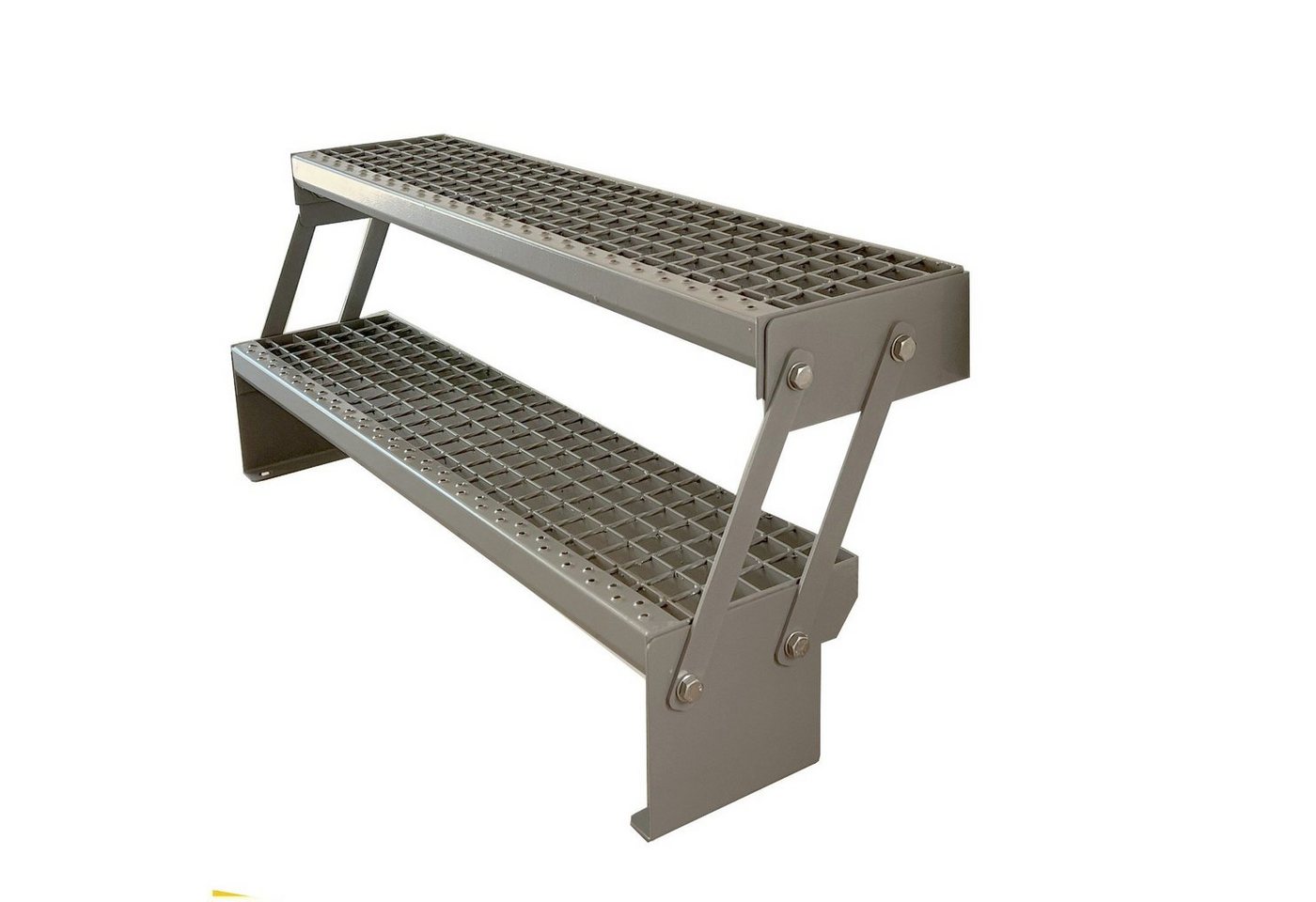 Kaminbau Mierzwa Außentreppe Premium Treppe Komplett Silber Höhe Verstellbar, für Geschosshöhen bis 43.00 cm, Stufen Gitterroststufen nach DIN 24531, (Höhe Verstellbar 30-43 cm, Breite wählbar aus 60, 80, 100, 120, 140 cm), Gartentreppe Stahltreppe Wetterfest Rostfrei Feuer-Verzinkt Rutschfest von Kaminbau Mierzwa