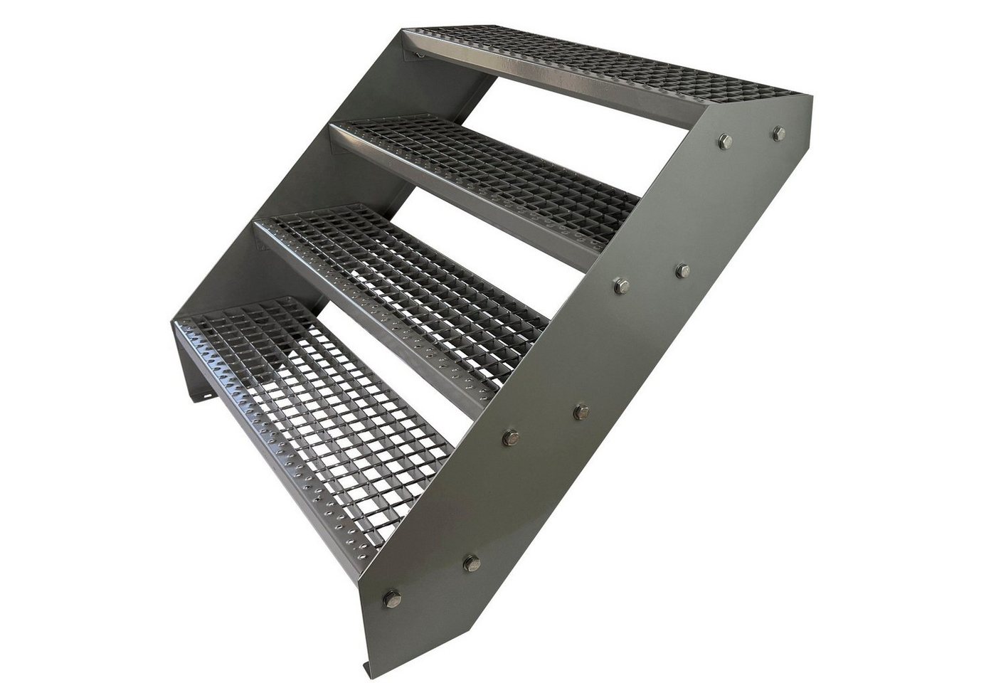 Kaminbau Mierzwa Außentreppe Premium Treppe Komplett Silber Höhe Verstellbar, für Geschosshöhen bis 76 cm, Stufen Gitterroststufen nach DIN 24531, (Höhe 76 cm, Breite wählbar aus 60, 80, 100, 120, 140 cm), Gartentreppe Stahltreppe Wetterfest Rostfrei Feuer-Verzinkt Rutschfest Kaminbau Mierzwa Außentreppe Premium Treppe Komplett Silber Höhe Verstellbar, für Geschosshöhen bis 76 cm, Stufen Gitterroststufen nach DIN 24531, (Höhe 76 cm, Breite wählbar aus 60, 80, 100, 120, 140 cm), Gartentreppe Stahltreppe Wetterfest Rostfrei Feuer-Verzinkt Rutschfest von Kaminbau Mierzwa