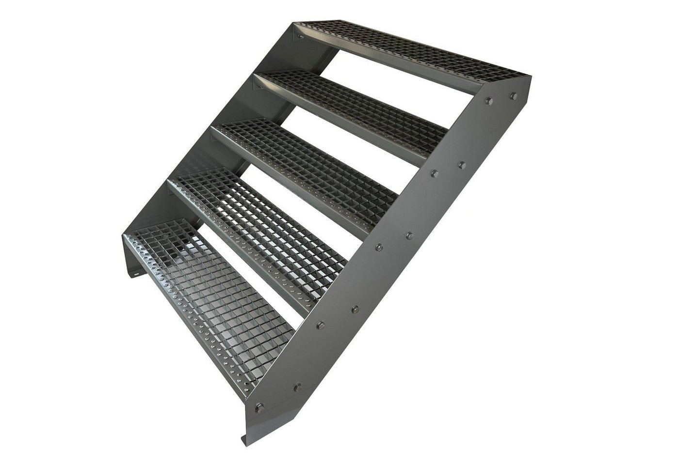 Kaminbau Mierzwa Außentreppe Premium Treppe Komplett Silber Höhe Verstellbar, für Geschosshöhen bis 95 cm, Stufen Gitterroststufen nach DIN 24531, (Höhe 95 cm, Breite wählbar aus 60, 80, 100, 120, 140 cm), Gartentreppe Stahltreppe Wetterfest Rostfrei Feuer-Verzinkt Rutschfest von Kaminbau Mierzwa