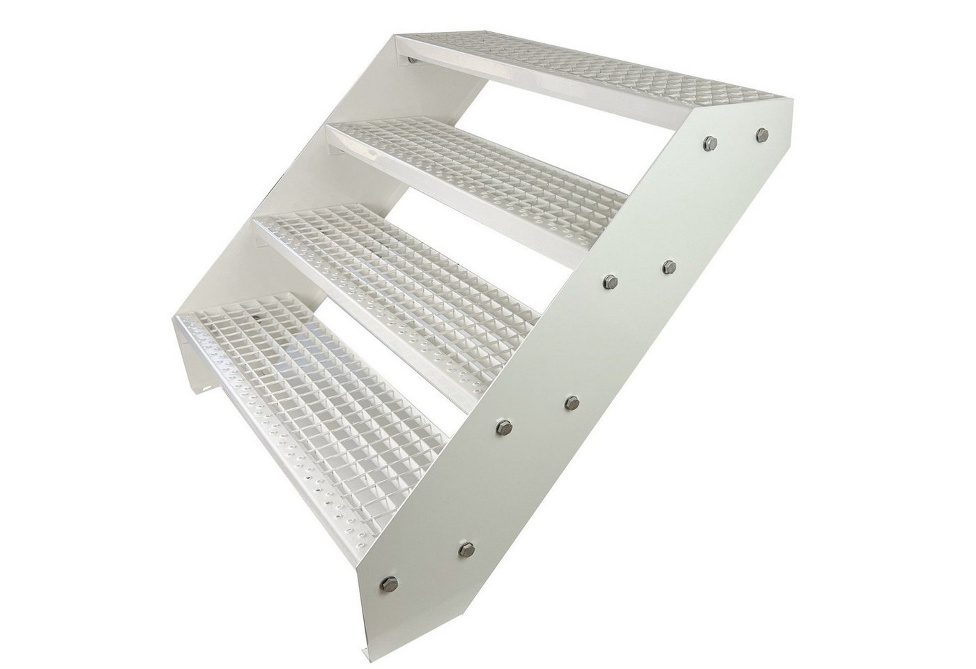 Kaminbau Mierzwa Außentreppe Premium Treppe Komplett Weiß Höhe Verstellbar, für Geschosshöhen bis 76 cm, Stufen Gitterroststufen nach DIN 24531, (Höhe 76 cm, Breite wählbar aus 60, 80, 100, 120, 140 cm), Gartentreppe Stahltreppe Wetterfest Rostfrei Feuer-Verzinkt Rutschfest Kaminbau Mierzwa Außentreppe Premium Treppe Komplett Weiß Höhe Verstellbar, für Geschosshöhen bis 76 cm, Stufen Gitterroststufen nach DIN 24531, (Höhe 76 cm, Breite wählbar aus 60, 80, 100, 120, 140 cm), Gartentreppe Stahltreppe Wetterfest Rostfrei Feuer-Verzinkt Rutschfest von Kaminbau Mierzwa