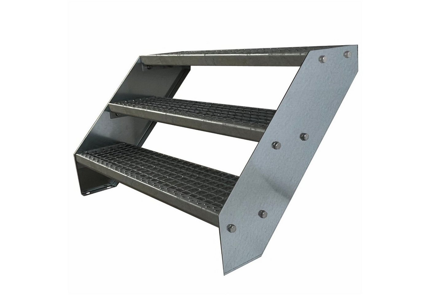 Kaminbau Mierzwa Außentreppe Premium Treppe Verzinkt, für Geschosshöhen bis 57 cm, Stufen Gitterroststufen nach DIN 24531, (Höhe 57 cm, Breite wählbar aus 60, 80, 100, 120, 140 cm), Gartentreppe Stahltreppe Wetterfest Rostfrei Feuer-Verzinkt Rutschfest von Kaminbau Mierzwa