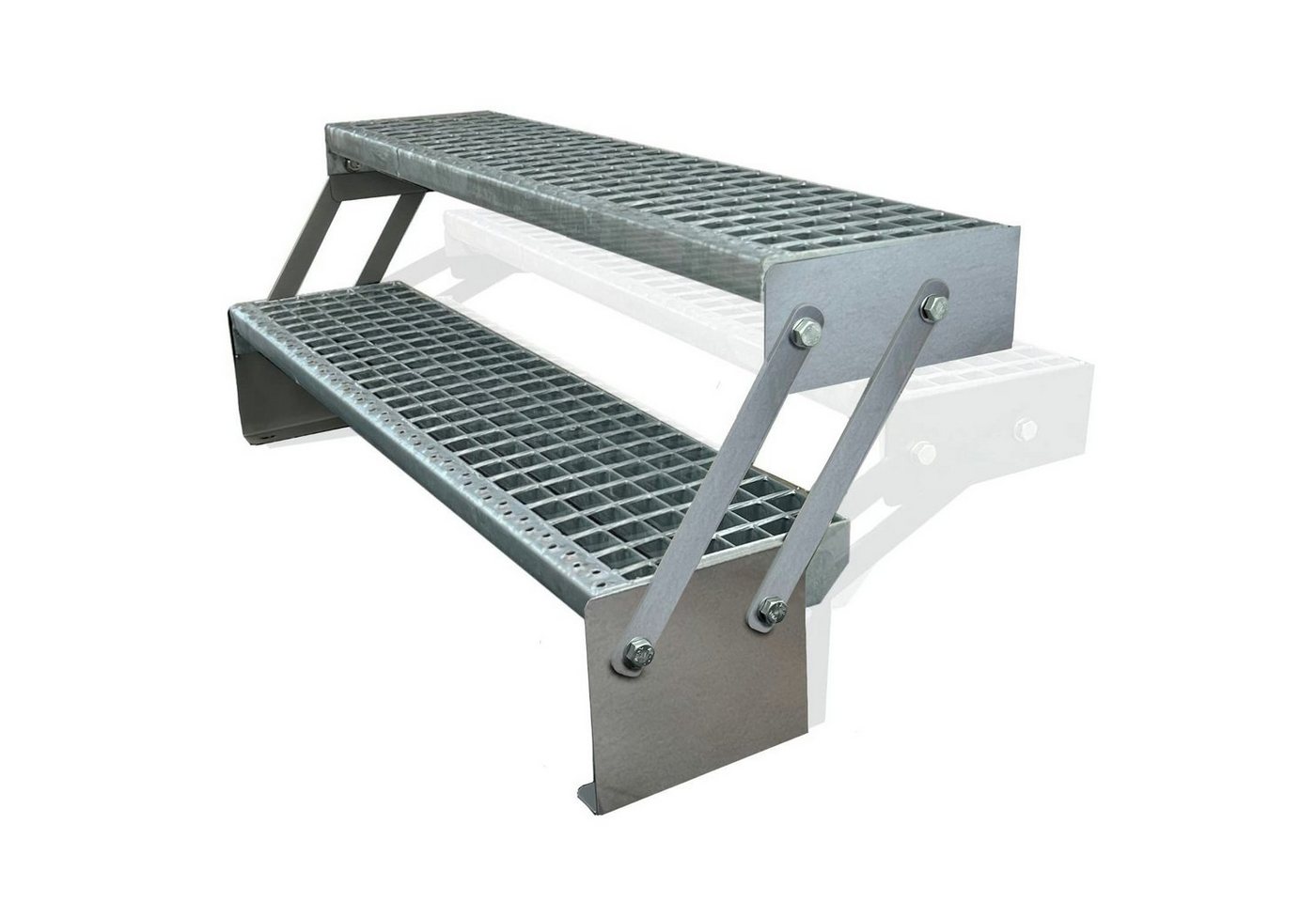 Kaminbau Mierzwa Außentreppe Premium Treppe Verzinkt Höhe Verstellbar, für Geschosshöhen bis 43.00 cm, (Höhe Verstellbar 30-43 cm), Gartentreppe Stahltreppe Wetterfest Rostfrei Feuer-Verzinkt Rutschfest von Kaminbau Mierzwa