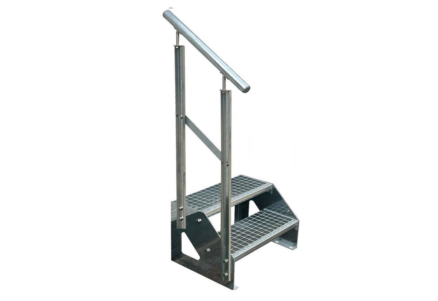 Kaminbau Mierzwa Außentreppe Premium Treppe Verzinkt mit oder ohne Geländer, für Geschosshöhen bis 38.00 cm, (Höhe 38 cm, Geländerausführung und Treppenbreite wählbar), Gartentreppe Stahltreppe Wetterfest Rostfrei Feuer-Verzinkt Rutschfest von Kaminbau Mierzwa