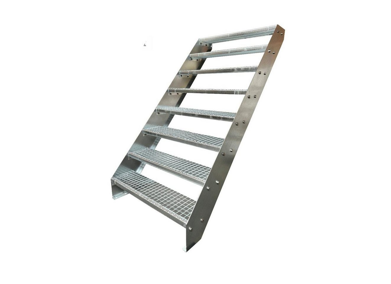 Kaminbau Mierzwa Außentreppe Premium Treppe Verzinkt mit und ohne Geländer, für Geschosshöhen bis 152.00 cm, Stufen Gitterroststufen nach DIN 24531, (Höhe 152 cm, Stufenbreite und Geländerart wählbar), Gartentreppe Stahltreppe Wetterfest Rostfrei Feuer-Verzinkt Rutschfest von Kaminbau Mierzwa