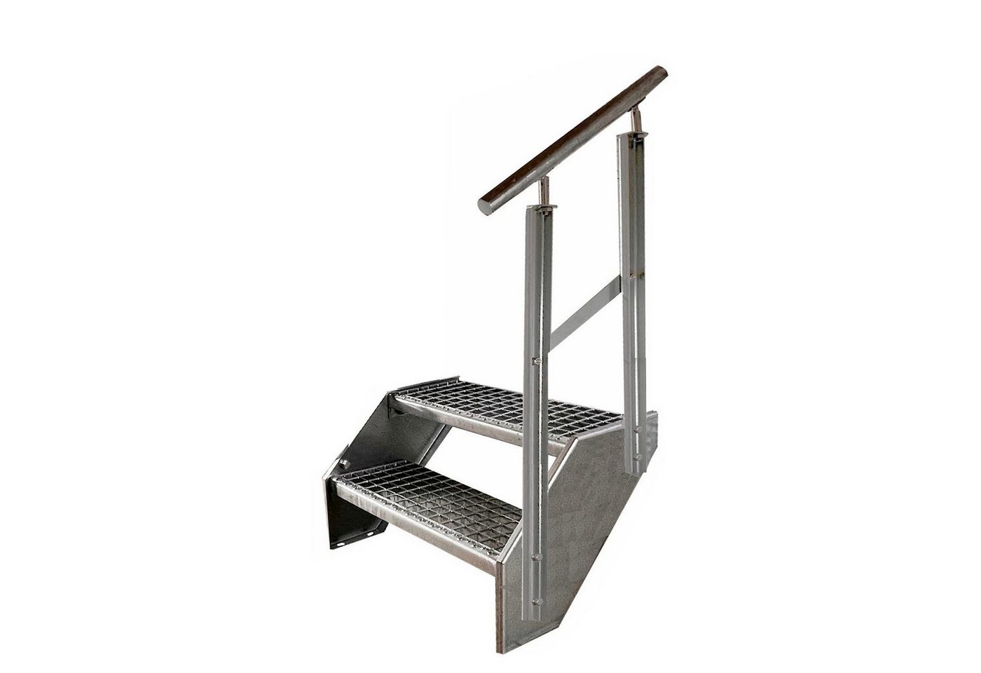 Kaminbau Mierzwa Außentreppe Premium Treppe Verzinkt mit und ohne Geländer, für Geschosshöhen bis 38.00 cm, Stufen Gitterroststufen nach DIN 24531, (Höhe 38 cm, Stufenbreite und Geländerart wählbar), Gartentreppe Stahltreppe Wetterfest Rostfrei Feuer-Verzinkt Rutschfest von Kaminbau Mierzwa