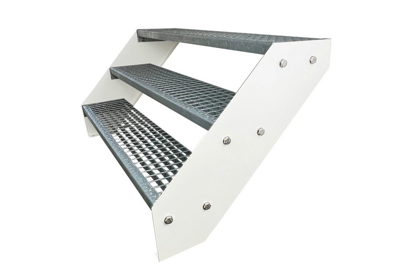Kaminbau Mierzwa Außentreppe Premium Treppe Weiß Höhe Verstellbar, für Geschosshöhen bis 57 cm, Stufen Gitterroststufen nach DIN 24531, (Höhe 57 cm, Breite wählbar aus 60, 80, 100, 120, 140 cm), Gartentreppe Stahltreppe Wetterfest Rostfrei Feuer-Verzinkt Rutschfest Kaminbau Mierzwa Außentreppe Premium Treppe Weiß Höhe Verstellbar, für Geschosshöhen bis 57 cm, Stufen Gitterroststufen nach DIN 24531, (Höhe 57 cm, Breite wählbar aus 60, 80, 100, 120, 140 cm), Gartentreppe Stahltreppe Wetterfest Rostfrei Feuer-Verzinkt Rutschfest von Kaminbau Mierzwa