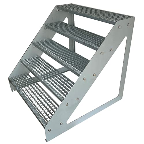 Kaminbau Mierzwa Premium Stahl Treppe Freistehend Verzinkt 5 Stufen (Breite 120 cm) (Höhe 95 cm) Wetterfest Gitterroststufe Gartentreppe von Kaminbau Mierzwa