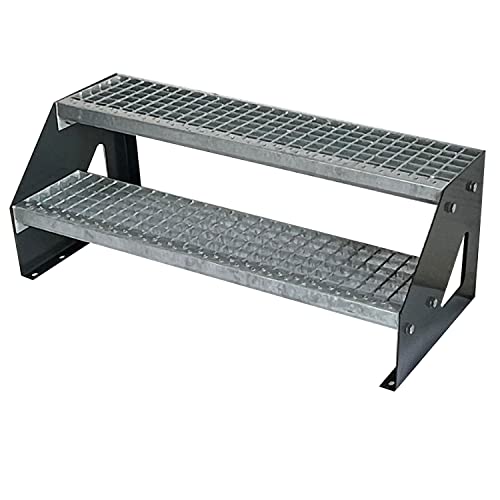 Kaminbau Mierzwa Premium Stahl Treppe Freistehend Verzinkt & Anthrazit Pulverbeschichtet 2 Stufen (Breite 140 cm) (Höhe 38 cm) Wetterfest Gitterroststufe Gartentreppe von Kaminbau Mierzwa