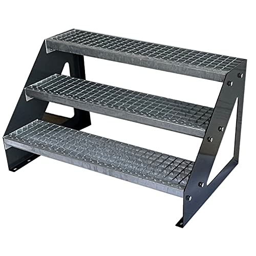 Kaminbau Mierzwa Premium Stahl Treppe Freistehend Verzinkt & Anthrazit Pulverbeschichtet 3 Stufen (Breite 120 cm) (Höhe 57 cm) Wetterfest Gitterroststufe Gartentreppe von Kaminbau Mierzwa