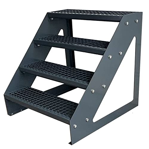 Kaminbau Mierzwa Premium Stahl Treppe Freistehend Verzinkt & komplett Anthrazit Pulverbeschichtet 4 Stufen (Breite 100 cm) (Höhe 76 cm) Wetterfest Gitterroststufe Gartentreppe von Kaminbau Mierzwa