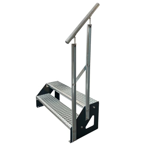 Kaminbau Mierzwa Premium Stahl Treppe Freistehend mit verzinktem Geländer Rechts/Wangen Anthrazit RAL 7016/2 Stufen verzinkt (Breite 1000 mm) (Höhe 38 cm) Gitterroststufe Gartentreppe von Kaminbau Mierzwa