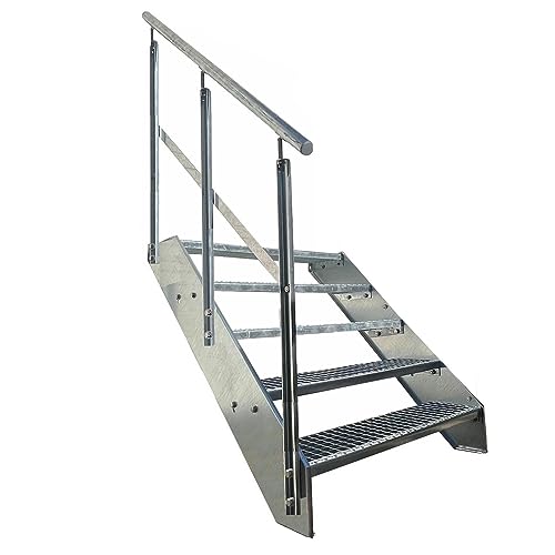 Kaminbau Mierzwa Premium Stahl Treppe Geländer Links Verzinkt 5 Stufen (Breite 800 mm) (Höhe 95 cm) Wetterfest Gitterroststufe Gartentreppe von Kaminbau Mierzwa