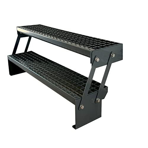 Kaminbau Mierzwa Premium Stahl Treppe Verstellbar Verzinkt & komplett Anthrazit Pulverbeschichtet 2 Stufen (Breite 100 cm) (Höhe 30-43 cm) Wetterfest Gitterroststufe Gartentreppe von Kaminbau Mierzwa