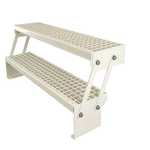 Kaminbau Mierzwa Premium Stahl Treppe Verstellbar Verzinkt & komplett Weiß Pulverbeschichtet 2 Stufen (Breite 140 cm) (Höhe 30-43 cm) Wetterfest Gitterroststufe Gartentreppe von Kaminbau Mierzwa