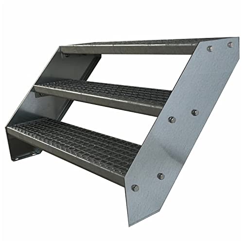 Kaminbau Mierzwa Premium Stahl Treppe Verzinkt 3 Stufen (Breite 120 cm) (Höhe 57 cm) Wetterfest Gitterroststufe Gartentreppe von Kaminbau Mierzwa