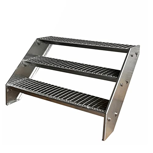 Kaminbau Mierzwa Premium Stahl Treppe Verzinkt 3 Stufen (Breite 1400 mm) (Höhe 57 cm) Wetterfest Gitterroststufe Gartentreppe von Kaminbau Mierzwa