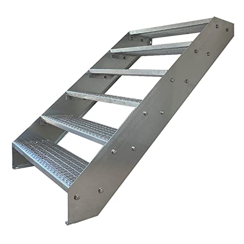 Kaminbau Mierzwa Premium Stahl Treppe Verzinkt 6 Stufen (Breite 100 cm) (Höhe 114 cm) Wetterfest Gitterroststufe Gartentreppe von Kaminbau Mierzwa