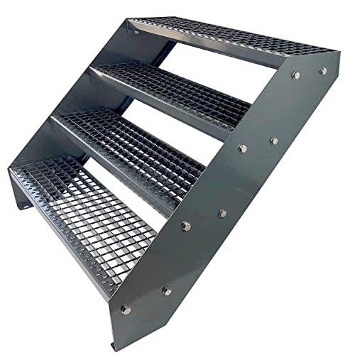 Kaminbau Mierzwa Premium Stahl Treppe Verzinkt & komplett Anthrazit Pulverbeschichtet 4 Stufen (Breite 60 cm) (Höhe 76 cm) Wetterfest Gitterroststufe Gartentreppe von Kaminbau Mierzwa