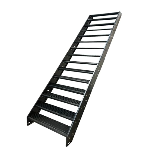 Kaminbau Mierzwa Premium Stahl Treppe komplett Anthrazit RAL 7016/15 Stufen (Breite 1000 mm) (Höhe 285 cm) Wetterfest Gitterroststufe Gartentreppe von Kaminbau Mierzwa