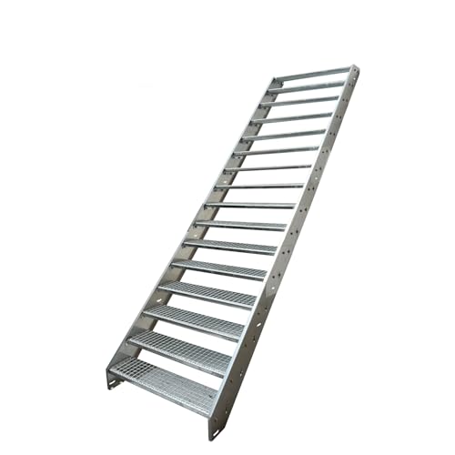 Kaminbau Mierzwa Premium Stahl Treppe komplett Verzinkt / 16 Stufen verzinkt (Breite 1000 mm) (Höhe 304 cm) Wetterfest Gitterroststufe Gartentreppe von Kaminbau Mierzwa