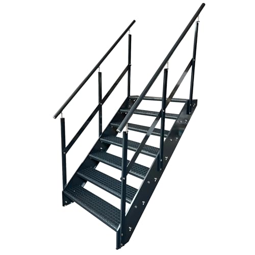Kaminbau Mierzwa Premium Stahl Treppe mit Beidseitigem Geländer in komplett Anthrazit RAL 7016/7 Stufen (Breite 1000 mm) (Höhe 133 cm) Wetterfest Gitterroststufe Gartentreppe von Kaminbau Mierzwa