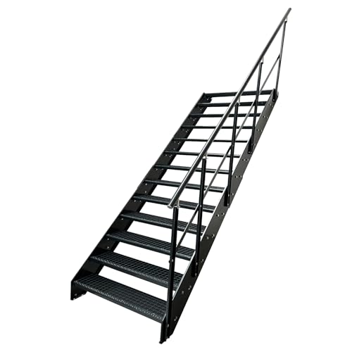 Kaminbau Mierzwa Premium Stahl Treppe mit Geländer rechts komplett Anthrazit RAL 7016/13 Stufen (Breite 1200 mm) (Höhe 247 cm) Wetterfest Gitterroststufe Gartentreppe von Kaminbau Mierzwa