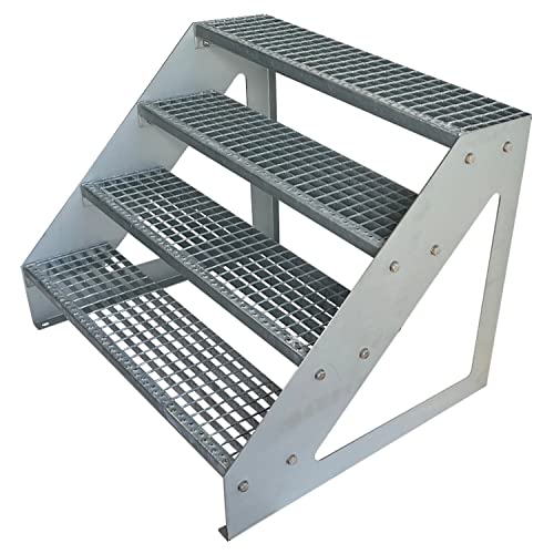 Kaminbau Mierzwa Premium Stahl Treppe Freistehend Verzinkt 4 Stufen (Breite 80 cm) (Höhe 76 cm) Wetterfest Gitterroststufe Gartentreppe von Kaminbau Mierzwa