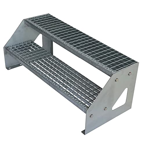 Kaminbau Mierzwa Premium Stahl Treppe Freistehend Verzinkt 2 Stufen (Breite 140 cm) (Höhe 38 cm) Wetterfest Gitterroststufe Gartentreppe von Kaminbau Mierzwa