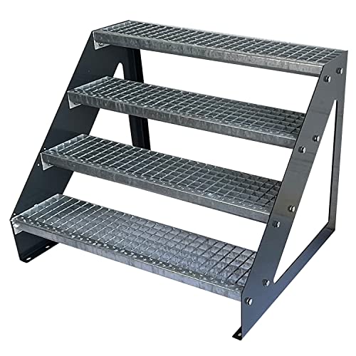 Kaminbau Mierzwa Premium Stahl Treppe Freistehend Verzinkt & Anthrazit Pulverbeschichtet 4 Stufen (Breite 100 cm) (Höhe 76 cm) Wetterfest Gitterroststufe Gartentreppe von Kaminbau Mierzwa