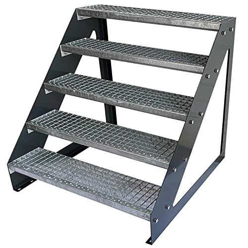 Kaminbau Mierzwa Premium Stahl Treppe Freistehend Verzinkt & Anthrazit Pulverbeschichtet 5 Stufen (Breite 80 cm) (Höhe 95 cm) Wetterfest Gitterroststufe Gartentreppe von Kaminbau Mierzwa