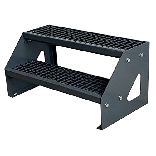 Kaminbau Mierzwa Premium Stahl Treppe Freistehend Verzinkt & komplett Anthrazit Pulverbeschichtet 2 Stufen (Breite 140 cm) (Höhe 38 cm) Wetterfest Gitterroststufe Gartentreppe von Kaminbau Mierzwa