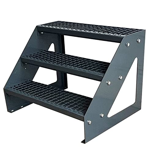 Kaminbau Mierzwa Premium Stahl Treppe Freistehend Verzinkt & komplett Anthrazit Pulverbeschichtet 3 Stufen (Breite 60 cm) (Höhe 57 cm) Wetterfest Gitterroststufe Gartentreppe von Kaminbau Mierzwa