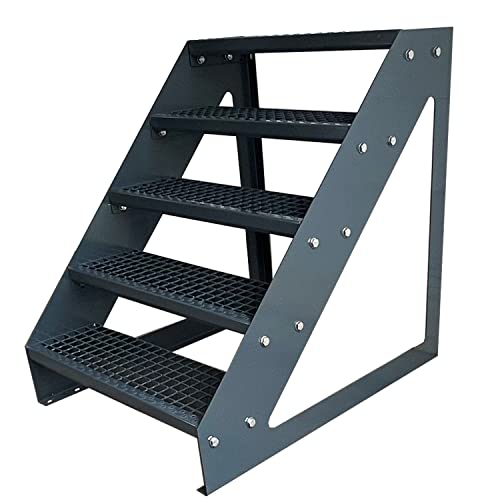 Kaminbau Mierzwa Premium Stahl Treppe Freistehend Verzinkt & komplett Anthrazit Pulverbeschichtet 5 Stufen (Breite 100 cm) (Höhe 95 cm) Wetterfest Gitterroststufe Gartentreppe von Kaminbau Mierzwa