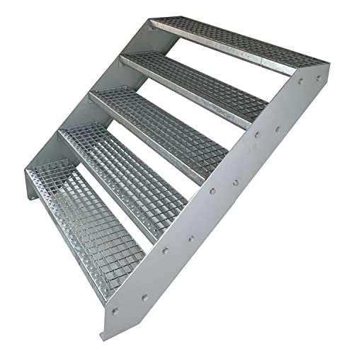 Kaminbau Mierzwa Premium Stahl Treppe Verzinkt 5 Stufen (Breite 80 cm) (Höhe 95 cm) Wetterfest Gitterroststufe Gartentreppe von Kaminbau Mierzwa