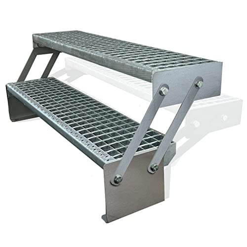 Kaminbau Mierzwa Premium Stahl Treppe Verstellbar Verzinkt 2 Stufen (Breite 60 cm) (Höhe 30-43 cm) Wetterfest Gitterroststufe Gartentreppe von Kaminbau Mierzwa