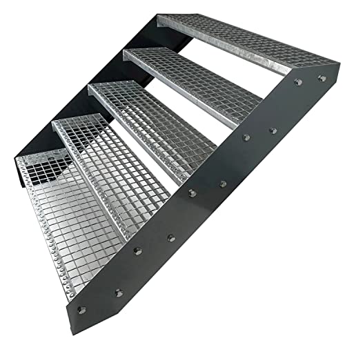 Kaminbau Mierzwa Premium Stahl Treppe Verzinkt & Anthrazit Pulverbeschichtet 5 Stufen (Breite 80 cm) (Höhe 95 cm) Wetterfest Gitterroststufe Gartentreppe von Kaminbau Mierzwa