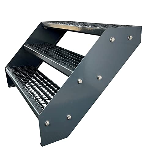 Kaminbau Mierzwa Premium Stahl Treppe Verzinkt & komplett Anthrazit Pulverbeschichtet 3 Stufen (Breite 80 cm) (Höhe 57 cm) Wetterfest Gitterroststufe Gartentreppe von Kaminbau Mierzwa