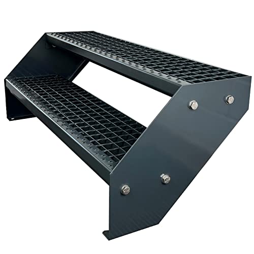 Kaminbau Mierzwa Premium Stahl Treppe Verzinkt & komplett Anthrazit Pulverbeschichtet 2 Stufen (Breite 140 cm) (Höhe 38 cm) Wetterfest Gitterroststufe Gartentreppe von Kaminbau Mierzwa