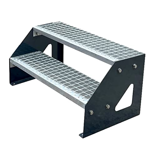 Kaminbau Mierzwa Premium Treppe Anthrazit Freistehend 2 Stufen(Verzinkt)(Breite 1000 mm) (Höhe 38cm) Wetterfest Gitterroststufe Gartentreppe von Kaminbau Mierzwa