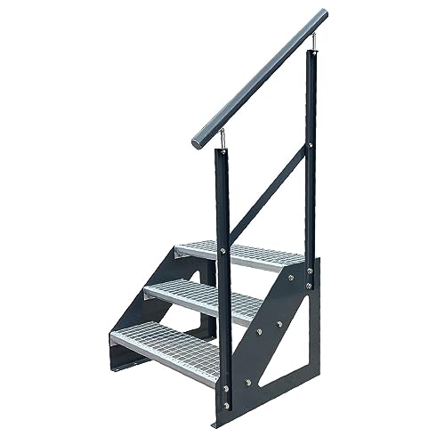 Kaminbau Mierzwa Premium Treppe Anthrazit Freistehend 3 Stufen(Verzinkt) Geländer Rechts (Breite 800 mm) (Höhe 57cm) (Wangen: Anthrazit) (Stufen: Anthrazit) von Kaminbau Mierzwa