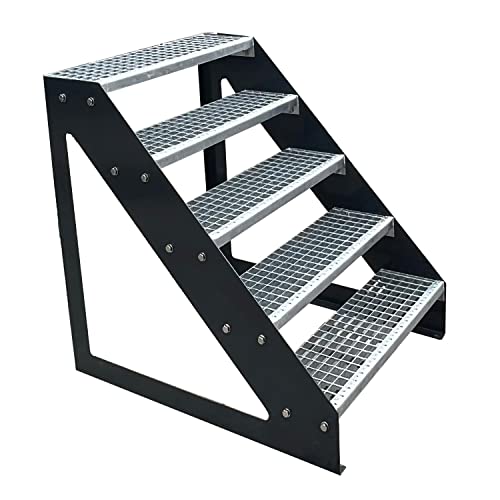 Kaminbau Mierzwa Premium Treppe Anthrazit Freistehend 5 Stufen(Verzinkt) (Breite 800 mm) (Höhe 95cm) (Wangen: Anthrazit) (Stufen: Anthrazit) von Kaminbau Mierzwa