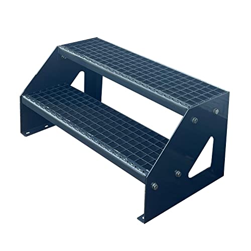 Kaminbau Mierzwa Premium Treppe Freistehend 2 Stufen Anthrazit (Breite 1000 mm) (Höhe 38cm) Wetterfest Gitterroststufe Gartentreppe von Kaminbau Mierzwa