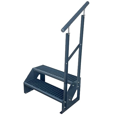 Kaminbau Mierzwa Premium Treppe Freistehend 2 Stufen Anthrazit Geländer Rechts (Breite 800 mm) (Höhe 38cm) (Wangen: Anthrazit) (Stufen: Anthrazit) von Kaminbau Mierzwa