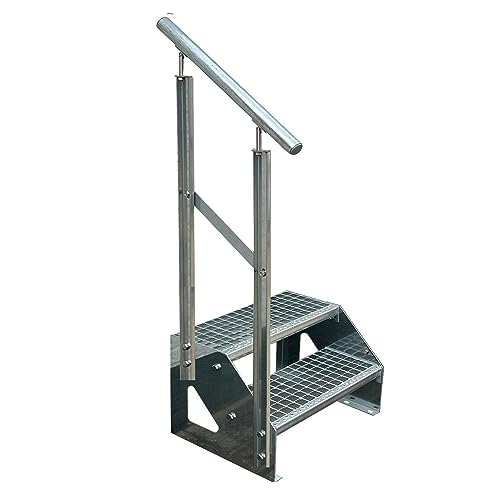 Kaminbau Mierzwa Premium Treppe Freistehend 2 Stufen Geländer Links (Breite 1200 mm) (Höhe 38cm) Wetterfest Gitterroststufe Gartentreppe von Kaminbau Mierzwa