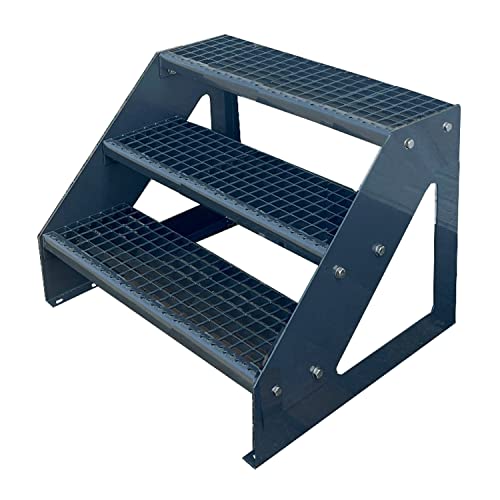 Kaminbau Mierzwa Premium Treppe Freistehend 3 Stufen Anthrazit (Breite 1400 mm) (Höhe 57cm) Wetterfest Gitterroststufe Gartentreppe von Kaminbau Mierzwa