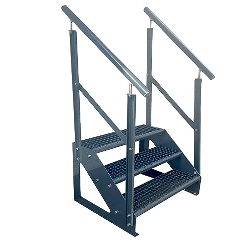 Kaminbau Mierzwa Premium Treppe Freistehend 3 Stufen Anthrazit beidseitigem Geländer (Breite 1200 mm) (Höhe 57cm) Wetterfest Gitterroststufe Gartentreppe von Kaminbau Mierzwa