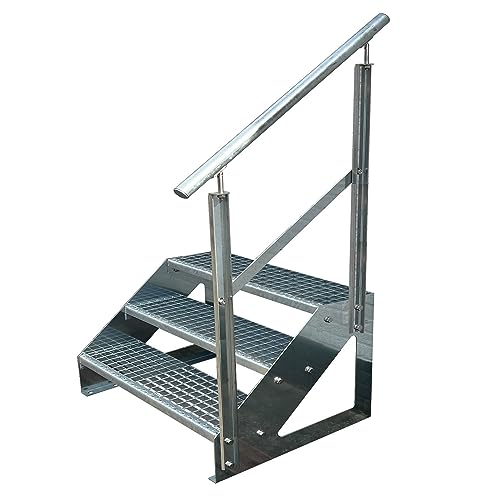 Kaminbau Mierzwa Premium Treppe Freistehend 3 Stufen Geländer Rechts (Breite 1000 mm) (Höhe 57cm) Wetterfest Gitterroststufe Gartentreppe von Kaminbau Mierzwa