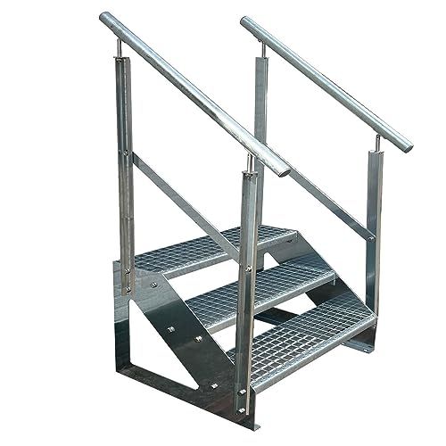 Kaminbau Mierzwa Premium Treppe Freistehend 3 Stufen beidseitigem Geländer (Breite 1400 mm) (Höhe 57cm) Wetterfest Gitterroststufe Gartentreppe von Kaminbau Mierzwa